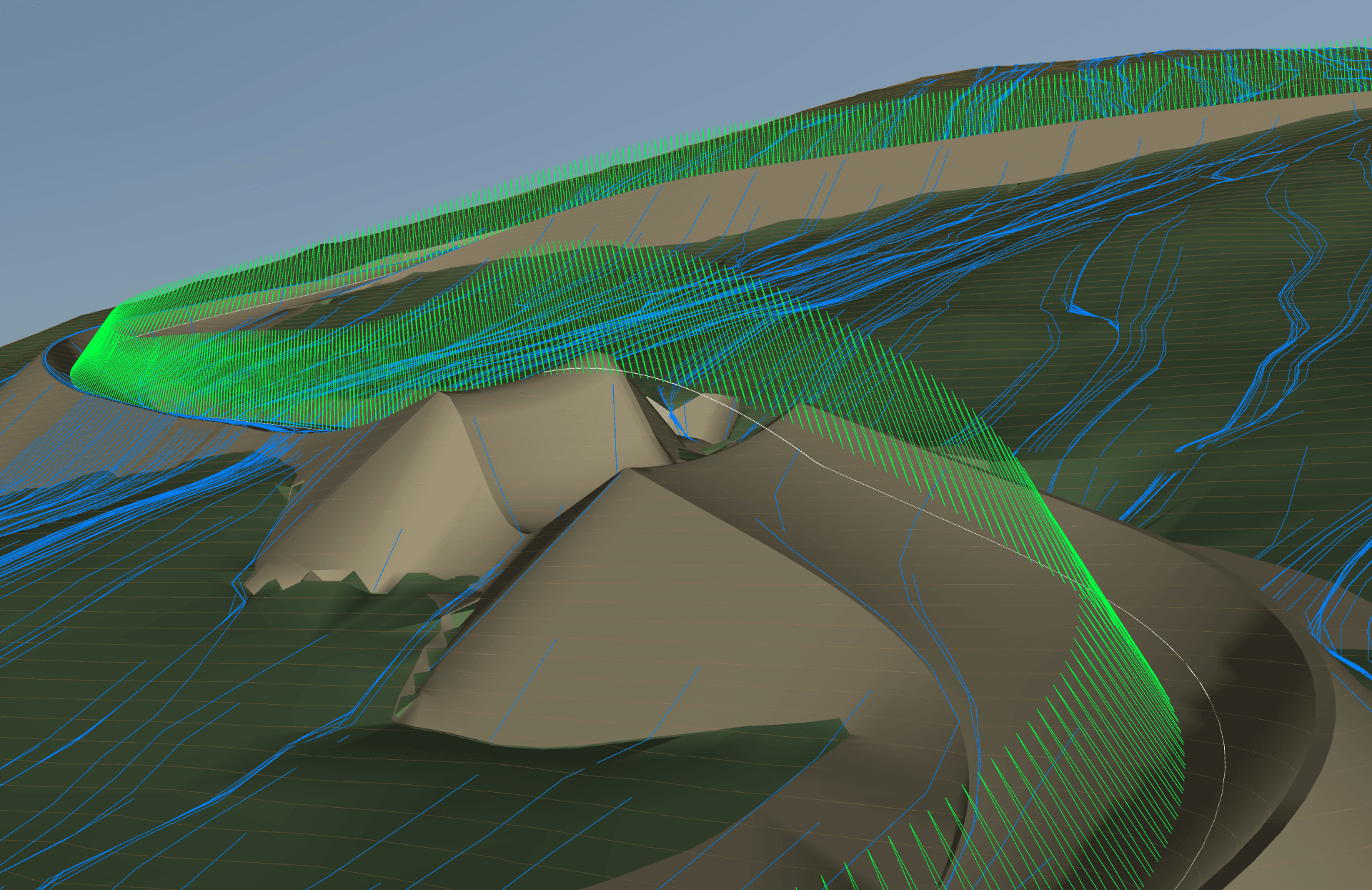 MTB trail physics with water flow analysis